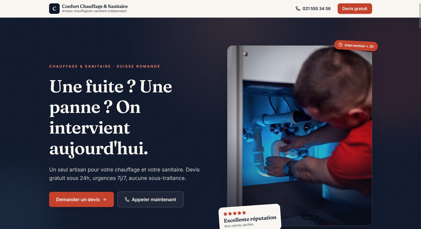 Aperçu du site Design Chauffagiste & Sanitaire — Éditorial