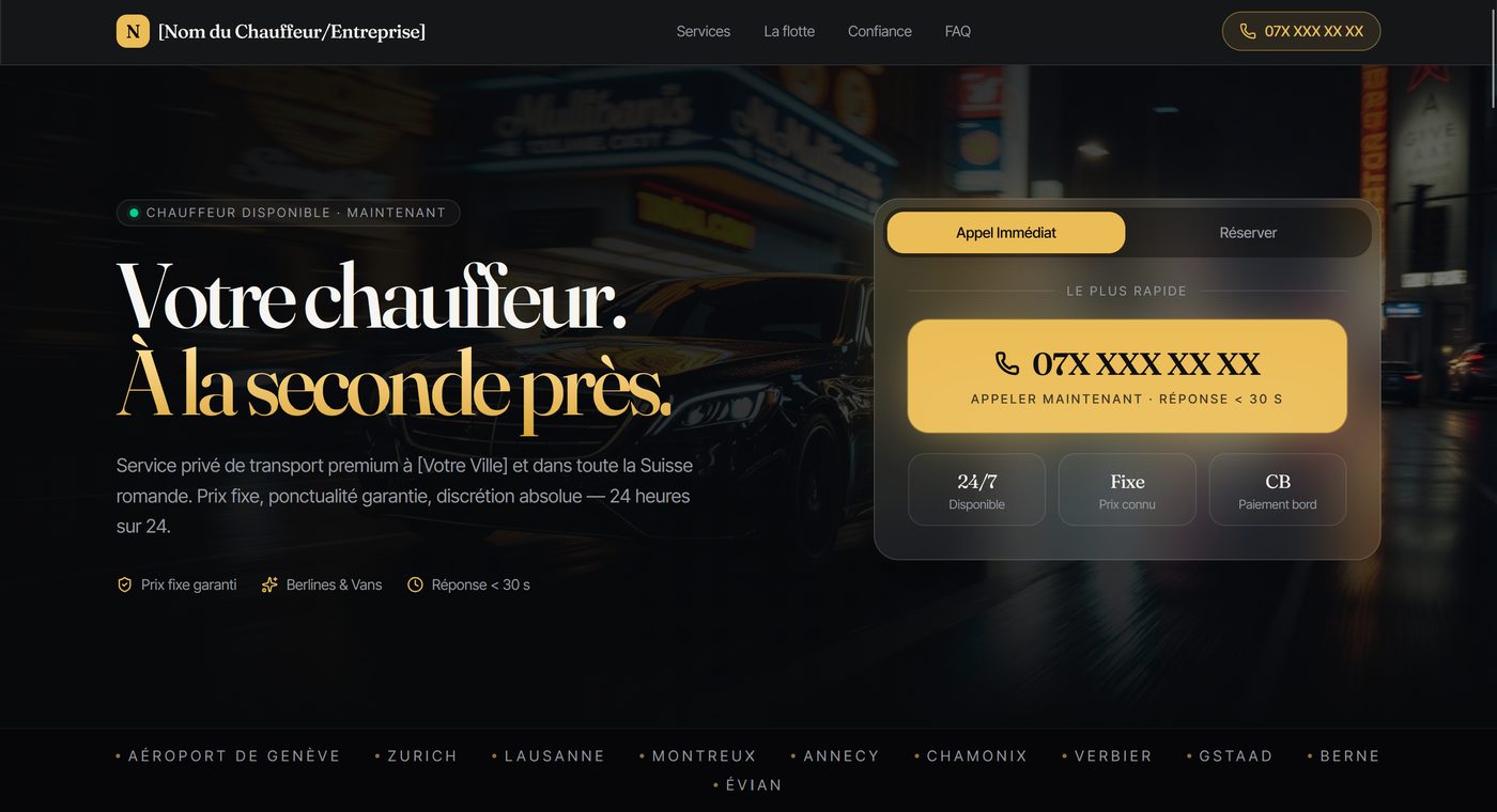 Aperçu du site Design Chauffeur Privé & Taxi — Luxe